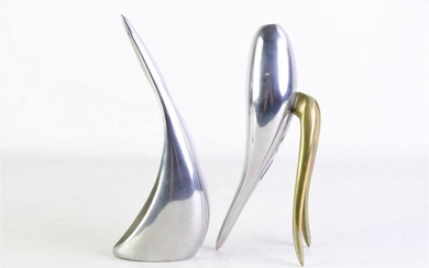 A Chrome Contemporary Bud Vase Together with A Candle Holder (H 23cm)