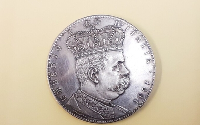 A Colonia Eritrea Umberto I King of Italy Tallero 5 lire coin, c. 1891.