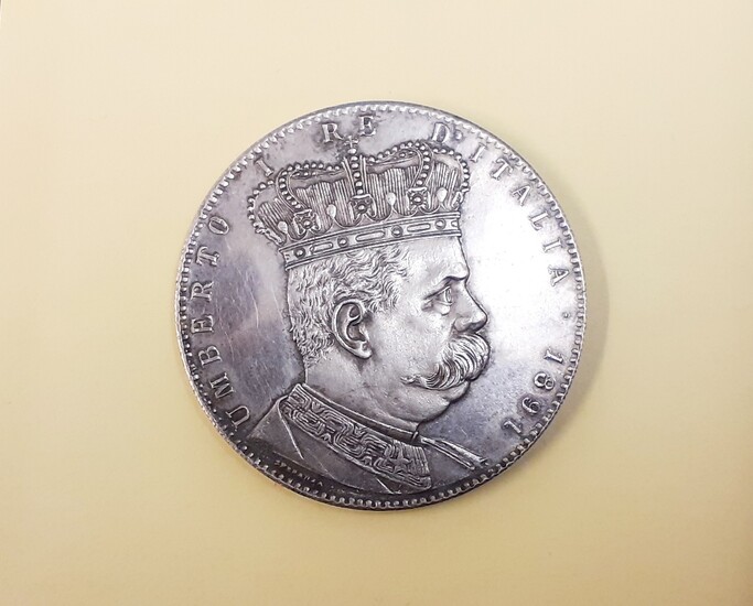 A Colonia Eritrea Umberto I King of Italy Tallero 5 lire coin, c. 1891.