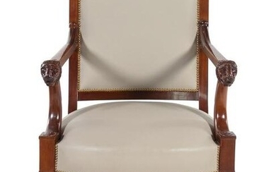 A Consulat Mahogany Lion-Head Fauteuil by Jacob Freres