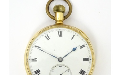 A Continental 18ct gold cased pocket watch with white enamel...