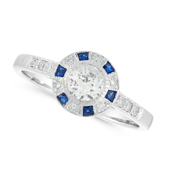 A DIAMOND AND SAPPHIRE TARGET RING in 18ct white gold