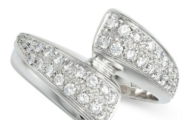 A DIAMOND DRESS RING in 18ct white gold, in a crossover design, set with round brilliant cut