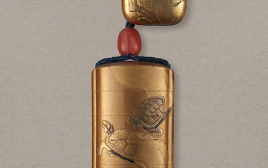 A FIVE-CASE LACQUER INRO AND NETSUKE EDO PERIOD (19TH CENTURY), SIGNED KAJIKAWA SAKU ON INRO AND KOJU SEI ON NETSUKE