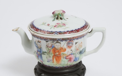 A Famille Rose 'Boys' Teapot, Qianlong Mark, Republican Period (1912-1949)