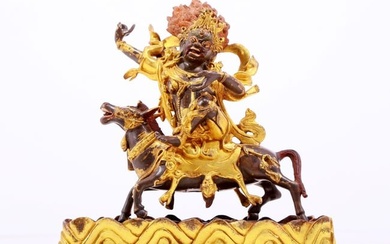 A Fantastic Gilt-Bronze Figure Of Kubera Seated On A Horse