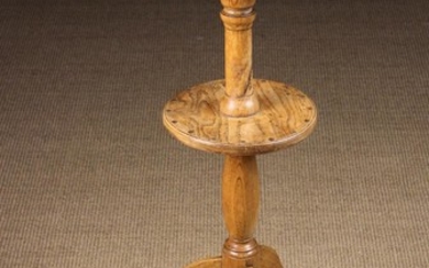 A Fine Late 18th/Early 19th Century Ash Two Tiered Tripod Candlestand, possibly Cornish. The burr-fi