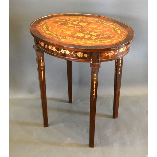 A French style marquetry inlaid oval occasional table, the m...