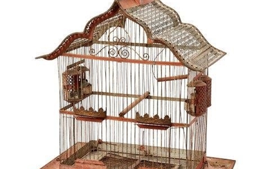 A French wire metal bird cage, late...
