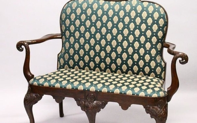 A GEORGE III DESIGN MAHOGANY SMALL SETTEE, with