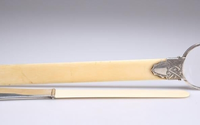 A GEORGE V SILVER-MOUNTED IVORY PAGE TURNER AND