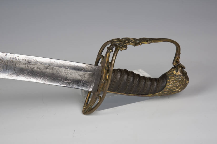A George III period officer's sabre with curved single-edged blade, blade length 72cm, detailed