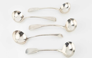 A George III silver fiddle pattern sauce ladle, by James...