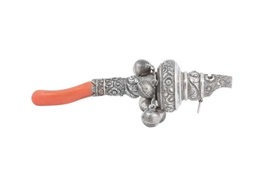 George III sterling silver and coral baby's rattle, London 1802 by Morris Cadman