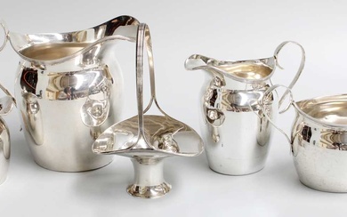 A Graduated Set of Three Cream-Jugs With a Sugar-Bowl and...