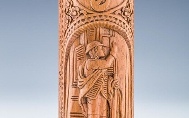 A HAND CARVED WOODEN MEZUZAH. Probably American