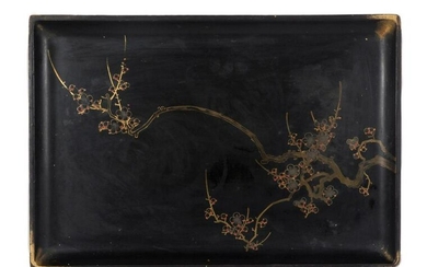 A Japanese gilt and black lacquer rectangular tray
