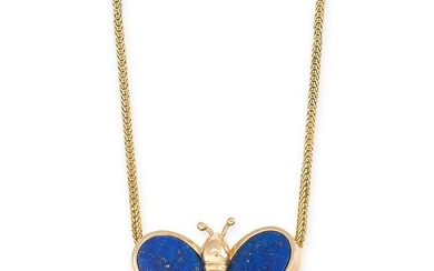 A LAPIS LAZULI BUTTERFLY PENDANT NECKLACE in the form