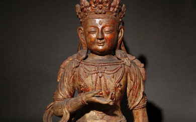 A LARGE CHINESE LACQUERED WOOD FIGURE OF GUANYIN