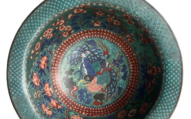 A LARGE CHINESE LATE MING DYNASTY 17TH CENTURY CLOISONNÉ...