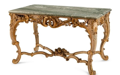 A Louis XV Painted and Parcel Gilt Marble-Top Center