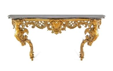 A Louis XV Style Carved Giltwood Faux Marble-Top
