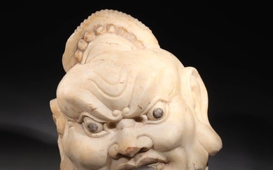 A MARBLE HEAD OF FIGURE