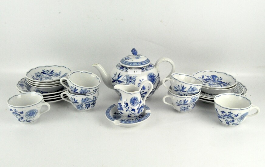 A Meissen style Hutschenreuther part tea service, all in a blue and white floral pattern