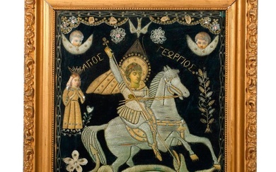 A Needlework Icon of Saint George and the Dragon.
