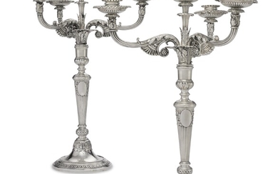 A PAIR OF AMERICAN SILVER FOUR-LIGHT CANDELABRA