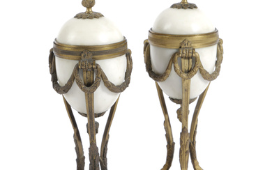 A PAIR OF FRENCH ORMOLU AND WHITE MARBLE...
