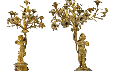 A PAIR OF FRENCH ORMOLU SIX-LIGHT CANDELABRA, LATE 19TH/EARLY 20TH CENTURY