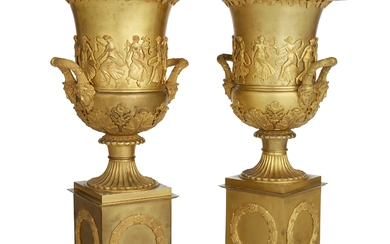 A PAIR OF FRENCH ORMOLU URNS 20TH CENTURY
