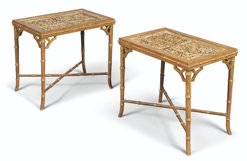 A PAIR OF PAINTED AND PARCEL-GILT LOW TABLES
