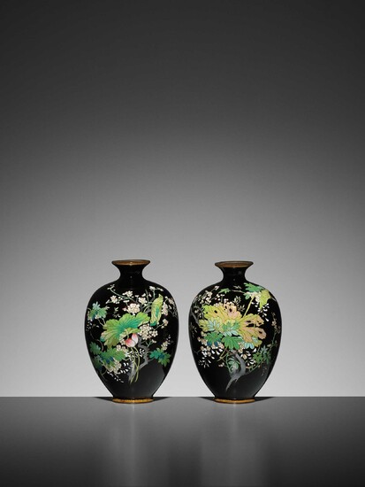 A PAIR OF SMALL CLOISONNÉ VASES