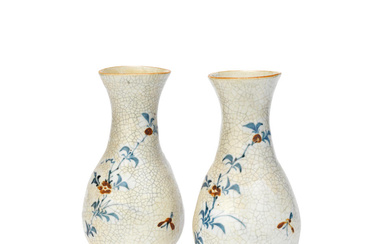 A PAIR OF UNDERGLAZE-BLUE AND RUSSET CRACKLE-GLAZED VASES Late Ming...