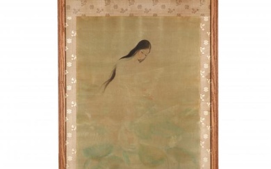 A Painting of a Vietnamese Woman by Lotus Blossoms