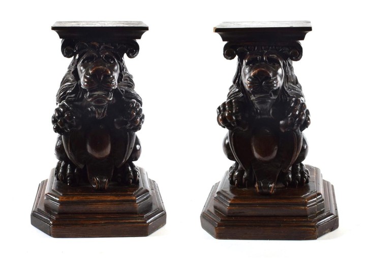 A Pair of Carved Walnut Stands, in 16th century style,...