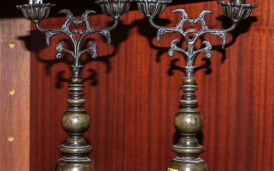 A Pair of Chinese Decorated Bronze Candelabra