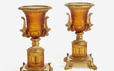 A Pair of French Gilt-Bronze Mounted Cut-Glass Urns