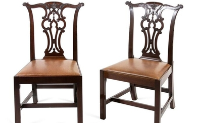 A Pair of George III Mahogany Side Chairs Height 39 x