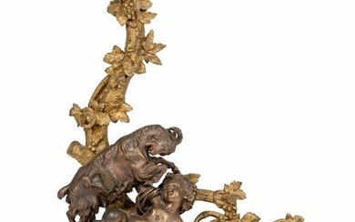 A Pair of Louis XV Style Bronze Andirons with a