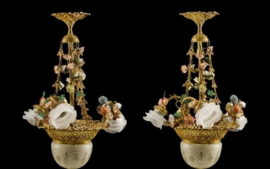 A Pair of Louis XV Style Gilt-Bronze and Porcelain