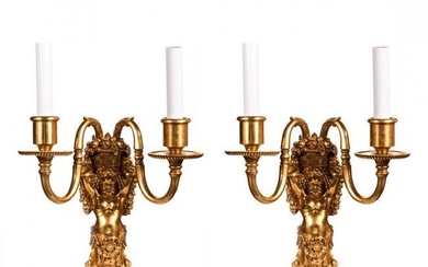 A Pair of Louis XVI Style Ormolu Two-Light Wall Sconces