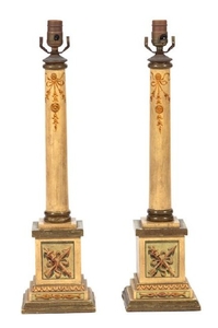A Pair of Regency Style Painted Columnar Table Lamps