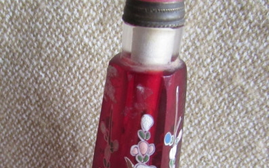 A RED GLASS Perfume Bottle Hand Painted 9 cm...