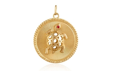 A RUBY PENDANT/CHARM, CIRCA 1965 The circular pendant/charm depicting a...