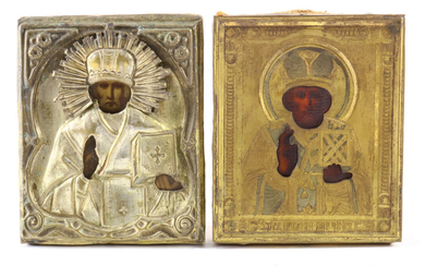 A Russian icon group - St Nicholas brass