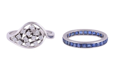 A SAPPHIRE ETERNITY RING AND A DIAMOND DRESS RING