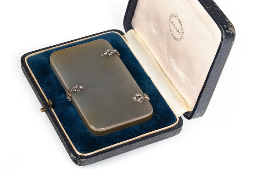 A SILVER AND DIAMOND-MOUNTED HARDSTONE CASE, DENISSOFF-OURALSKY, ST. PETERSBURG, CIRCA 1900